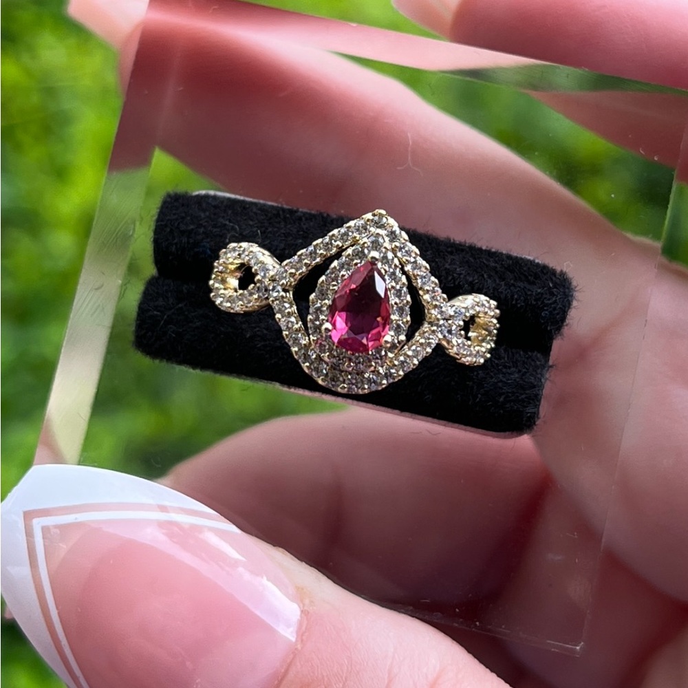 Ruby Rhinestone Ring 14k Gold Filled